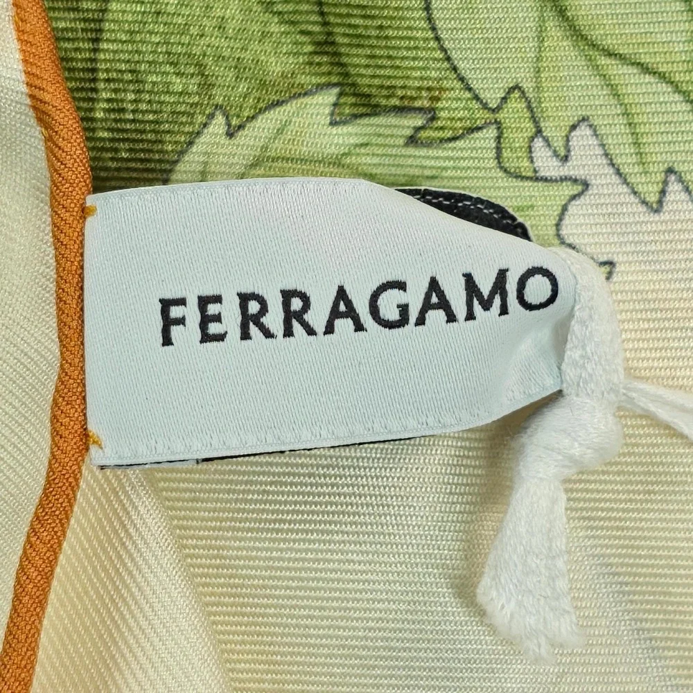 Ferragamo Womens Sunflower Silk Scarf OS Ivory/Yellow Square Foulard Italy NWT